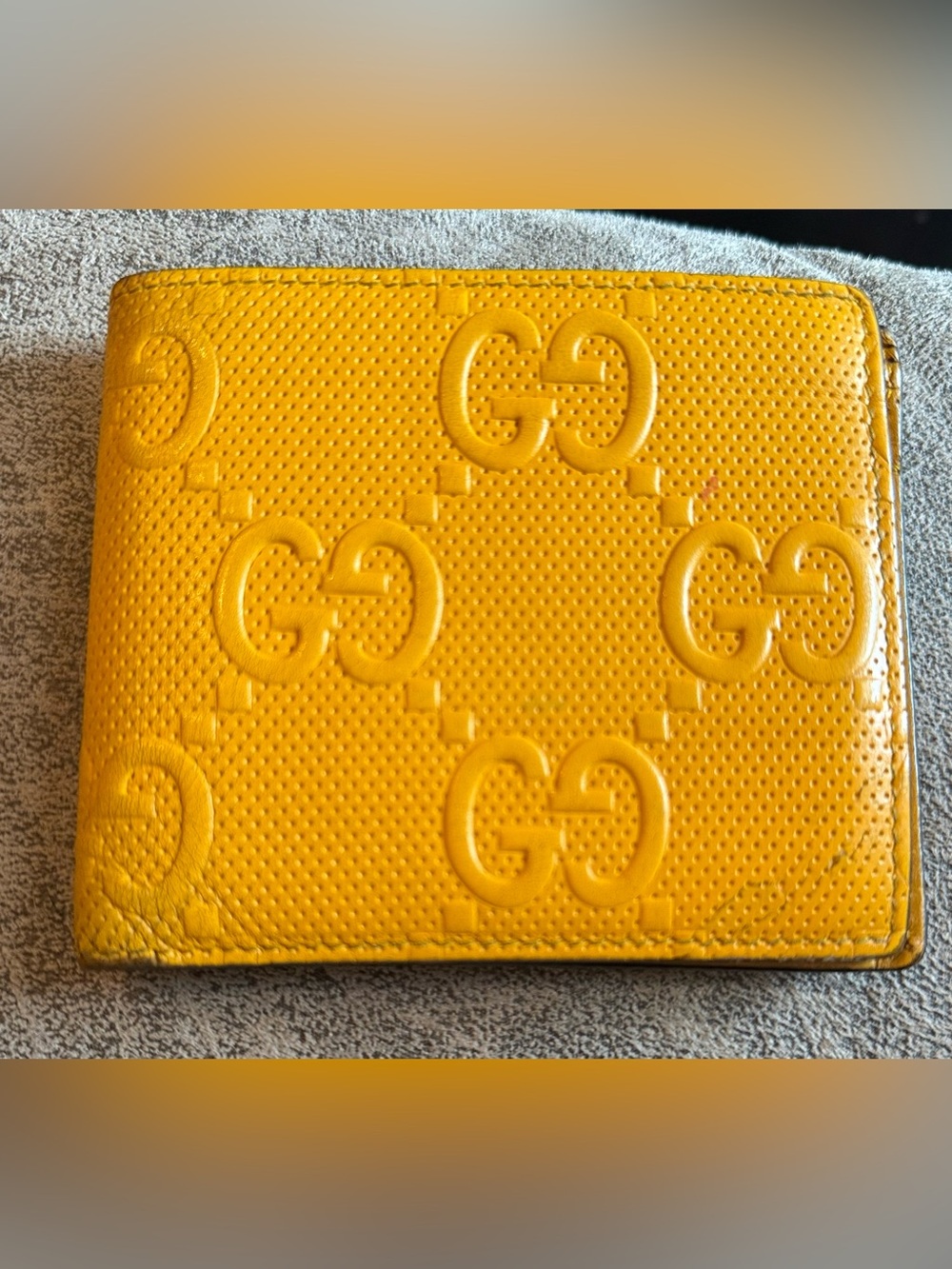 Authentic Gucci Yellow Embossed GG Leather Wallet